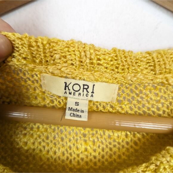 Kori America Yellow Open Knit Lightweight Long Sleeve Sweater Size S - Picture 5 of 7